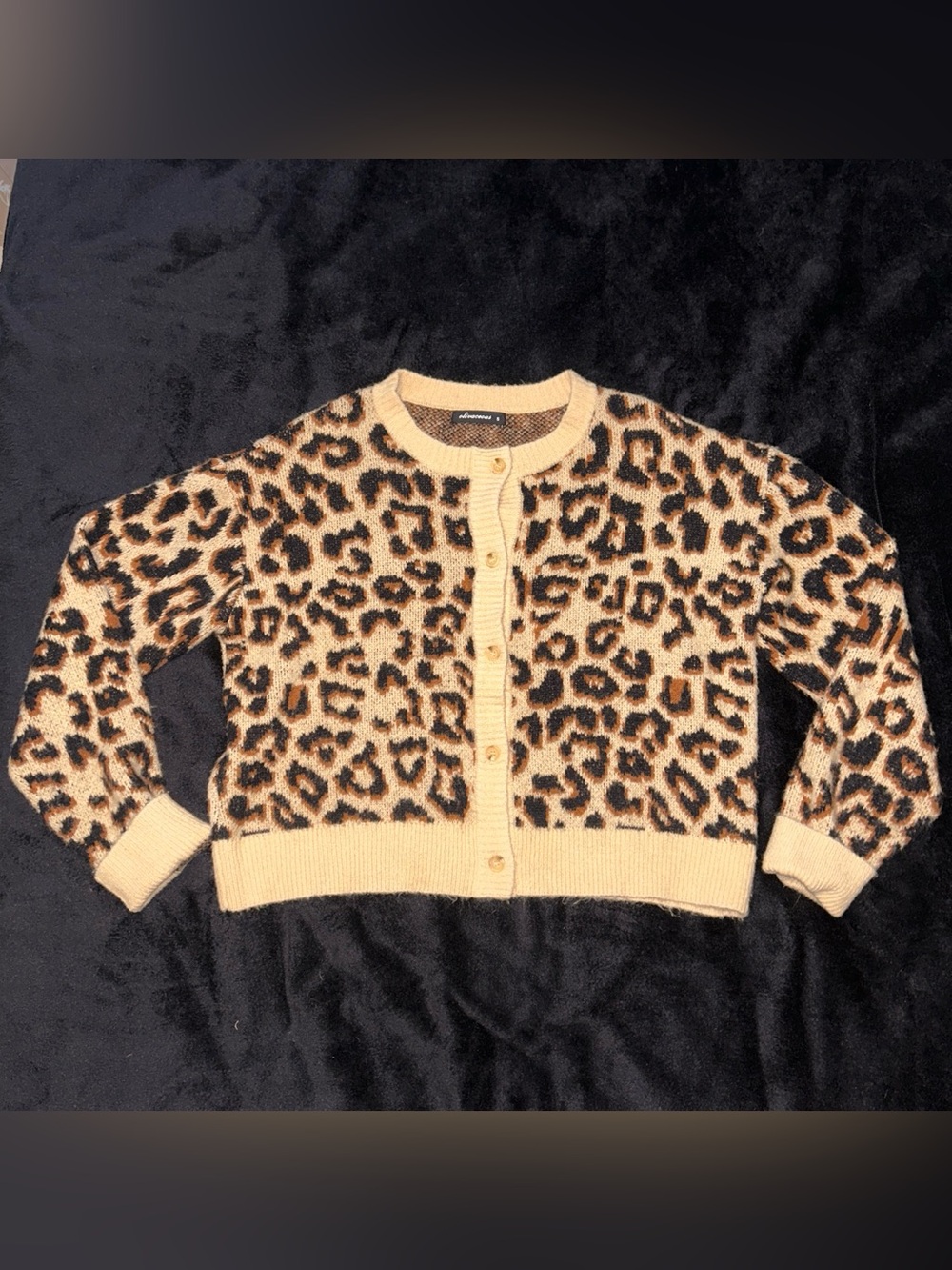 Olivaceous Leopard Print Button-Front Women's Sweater Cardigan in Tan/Black